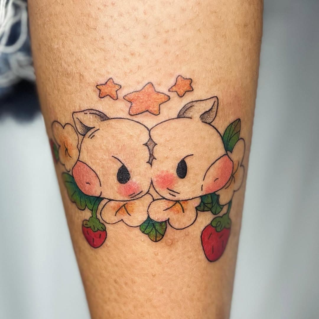 and there were twice as many stars than usual 😌✨ thank you R for claiming and getting it in colour!!! #twoheadedcalf #cowtattoo #calftattoo #cutetattoo #y2kaesthetic #kawaiiaesthetic #torontotattoo