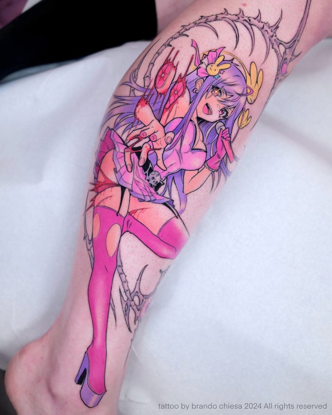 Oshi no ko - My Star  X  Elfen lied 🩸
Do you know this character?
Definitely one of my favorite tattoo this year 🩷

#MagicalGirlTattoo
#AnimeInk
#elfenlied 
#WebcoreAesthetic
#KawaiiHorror
#animetattoo