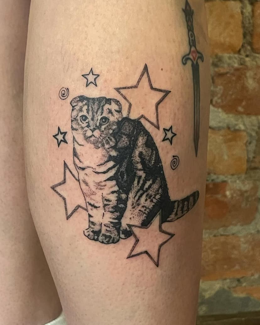 olivia’s adorable kitty, and a knee ditch ornamental piece🌟 
•
•
•
•
•
#flash #flashday #hamilton #hamiltontattoo #hamiltonflash #tattoo #blackwork #blackline #linework #linetattoo #stippling #lineworktattoo #ignoranttattoos #tattooart #artoftattoos #tattoos #tattooing #tattooartist #tattoist #dotwork  #tattooinspiration #hamiltontattooing #tats #amazingink #inked #ink #tattooideas #femmetattooer #sketchtattoo