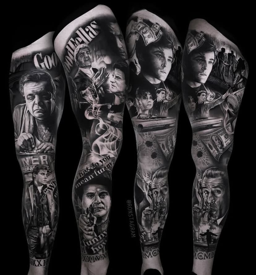 Good Fellas leg sleeve completed for the bro @goodfellas_concrete_group … am taking on new large scale pieces early next year! @kailuastudio @radiantcolorsink