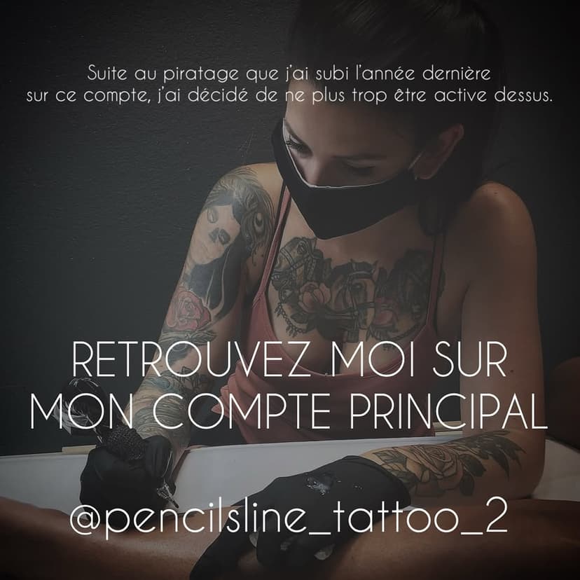 Bonjour 👋 
Suite au piratage que j’ai subi l’année dernière sur ce compte, j’ai décidé de ne plus trop être active dessus.
Retrouvez moi sur mon compte principal —> @pencilsline_tattoo_2 

#tattoo #tattooart #tatouage #tatoueusemontpellier #tattooartiste #newcompte