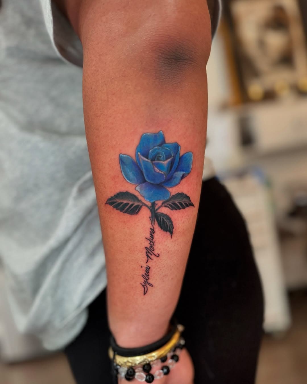 A homage of @stfu._.cyn24 grandmother 
A beautiful blue rose. 

#rosetattoo #forearmtattoo #signaturetattoo #illustrativetattoo #realismtattoo #uofa #downtowntucson