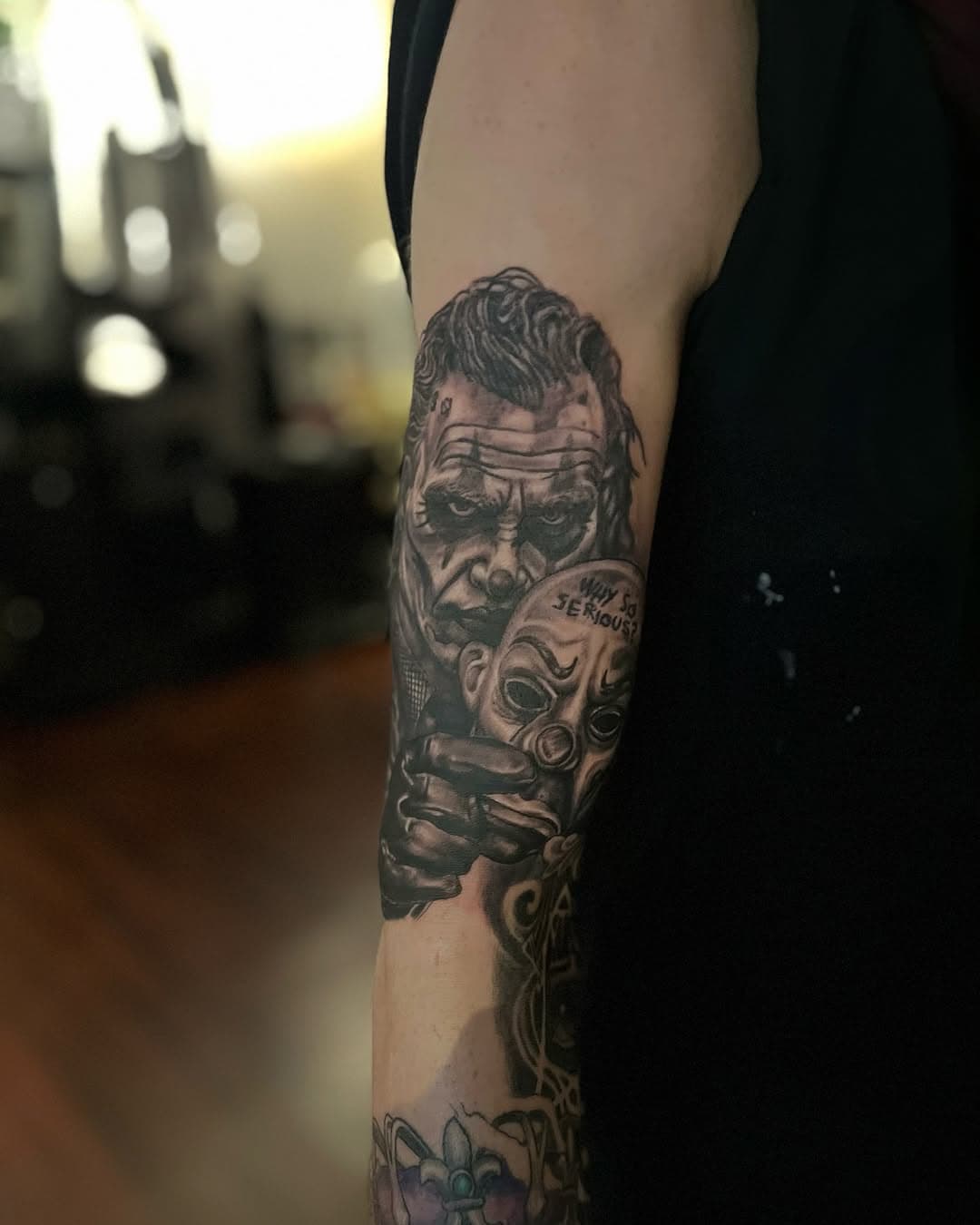why so SeRiouS??? 
Artist : @jakubnadrowskitattoos 
.
.
.
.
#tattooshop #tattoo #art #artist #tattooartist #blackandgreytattoo #joker #jokertattoo #armtattoo #portrait