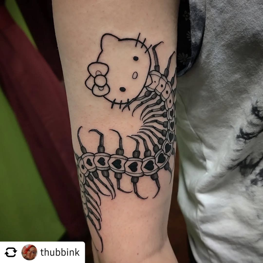 Posted @withregram • @thubbink Hello kitty centepede. 
#tattoo #hellokitty #bugs