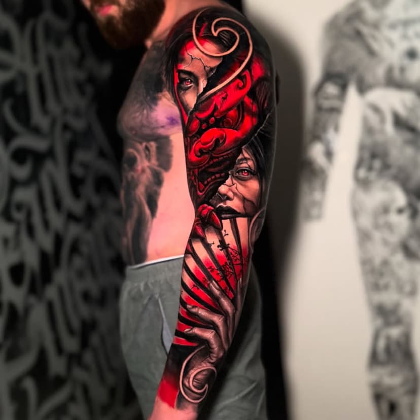 @bfulton__  outer arm sleeve! 💪🏻 
___________________________________
For all bookings, click the JotForm link in my bio!

Done @blackmarkettattooco 
Done using @killers.kings @intenzetattooink @fkirons @metrixtattoo @_numb_skulled 

#art #inked #tattoo #fkirons #intenzepride #fkirons #blackmarkettattooco #metrixneedles  #realistictattoo 
#killersandkingsproducts #realisticink #goldcoasttattoo #tattoogoldcoast #goldcoasttattooartist #blackandgreytattoo #realismtattoo #japanesetattoo #geishatattoo #foodog