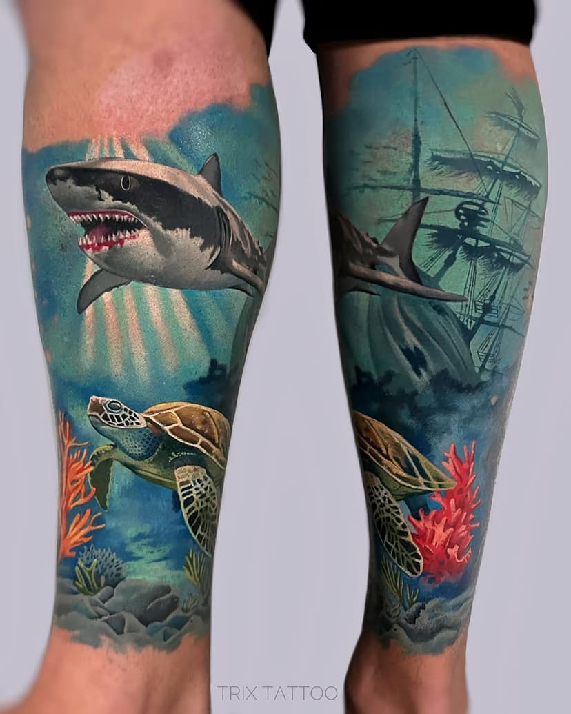 𝐔𝐍𝐃𝐄𝐑𝐖𝐀𝐓𝐄𝐑 💙
Half healed half fresh. Thanks Manzur! 🙌
➡️ Slide to watch the video
•
Done @poltattoostudio 
With products @tearscareshop 
•
#tattoo #underwater #underwatertattoo #ocean #oceantattoo #fondomarino #shark #sharktattoo #turtle #turtletattoo #color #colortattoo #legsleeve #trixtattoo #poltattoostudio #jerez #jerezdelafrontera