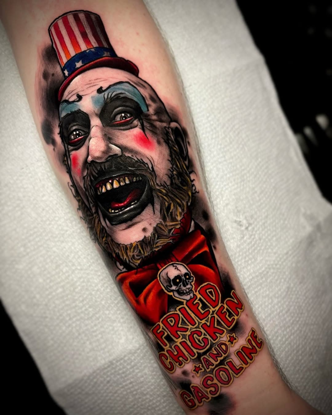 Got blood all over my best clown suit!
.
.
.
.
#tattoo#tattoos#grimtattoo#jeffsaunders#tattooart#tattoosnob#tattooworkers#philly#phillytattoo#eastcoast#freshlyinked#inklife#skinartmag#inkedmag#eternalink#bishoprotary#horror#houseof1000corpses#robzombie#captainspaulding#neotrad#neotraditional#neotraditionaltattoo