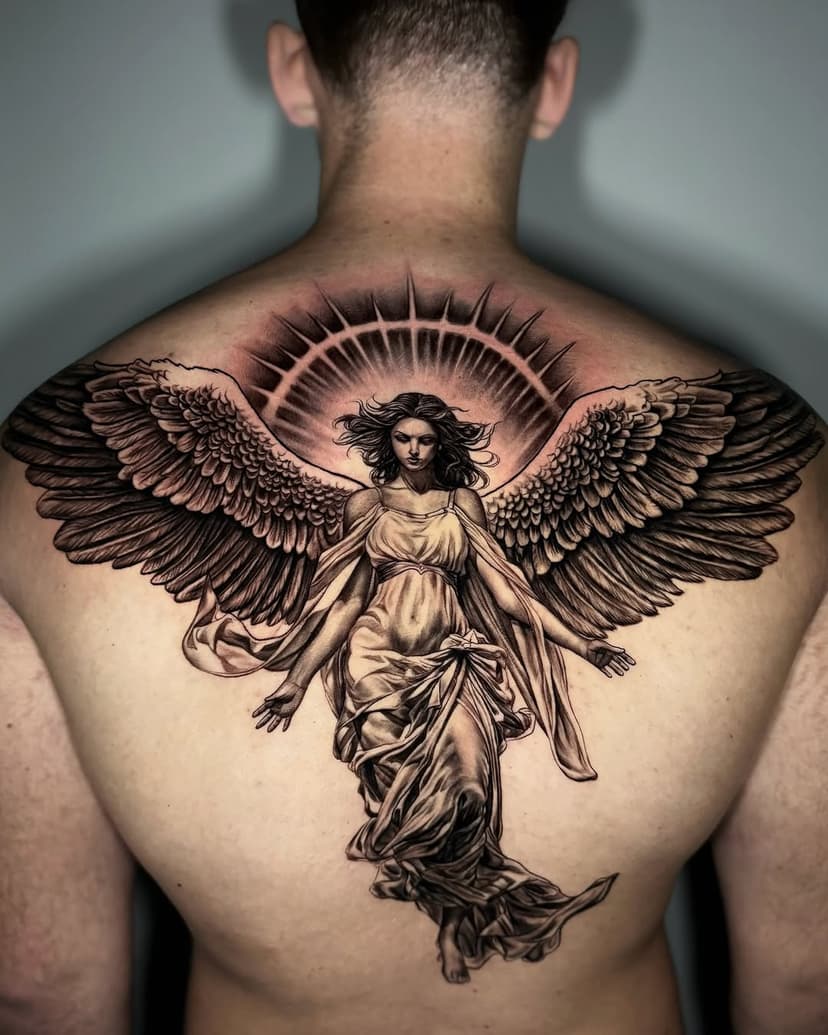 A tatuagem de anjo é um símbolo carregado de significados positivos, representando proteção, espiritualidade e conexão com o divino. Frequentemente associada à pureza e à fé, ela pode ser uma homenagem a alguém especial ou uma forma de demonstrar força interior e esperança. Além disso, o anjo é visto como um guardião, transmitindo a ideia de que estamos sempre acompanhados por uma energia protetora em nossa jornada. E foi exatamente o que esse cliente buscava em homenagear sua mãe!!! 
.
Agenda de fevereiro aberta, mais informações pelo WhatsApp em minha bio!! 
.
#anjo #angel #angeltattoo #anjotattoo