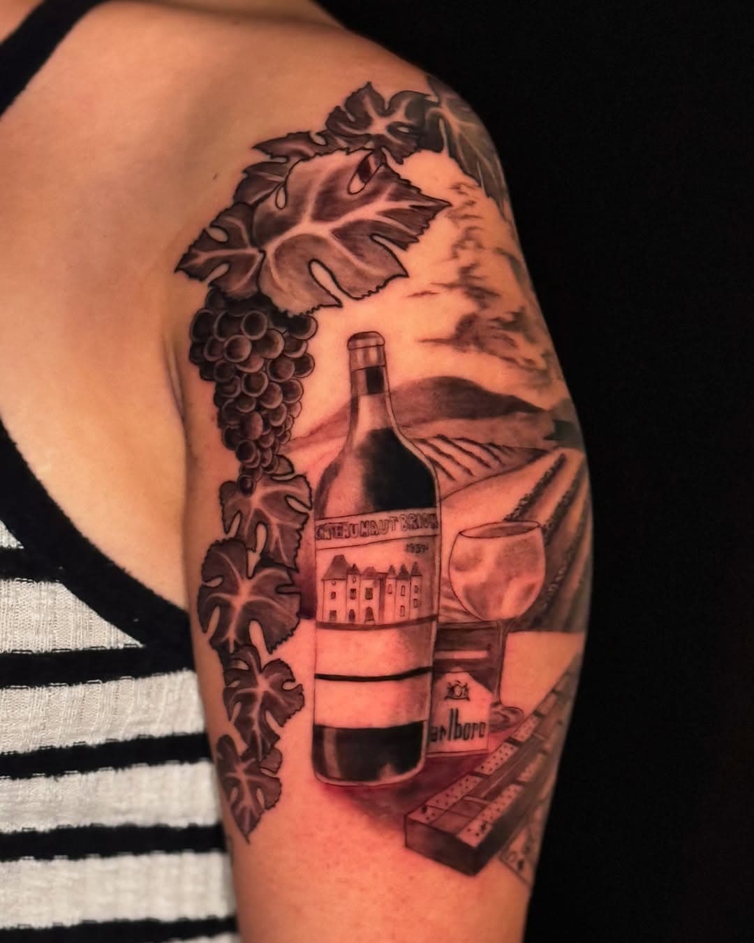 Thank you Madi, for taking the time to trust me as your artist and a friend.  The vineyard is piece dedicated to family members past and present. 

#winetattoo #scenerytattoo #vineyardtattoo #armtattoo #blackandgraytattoo
