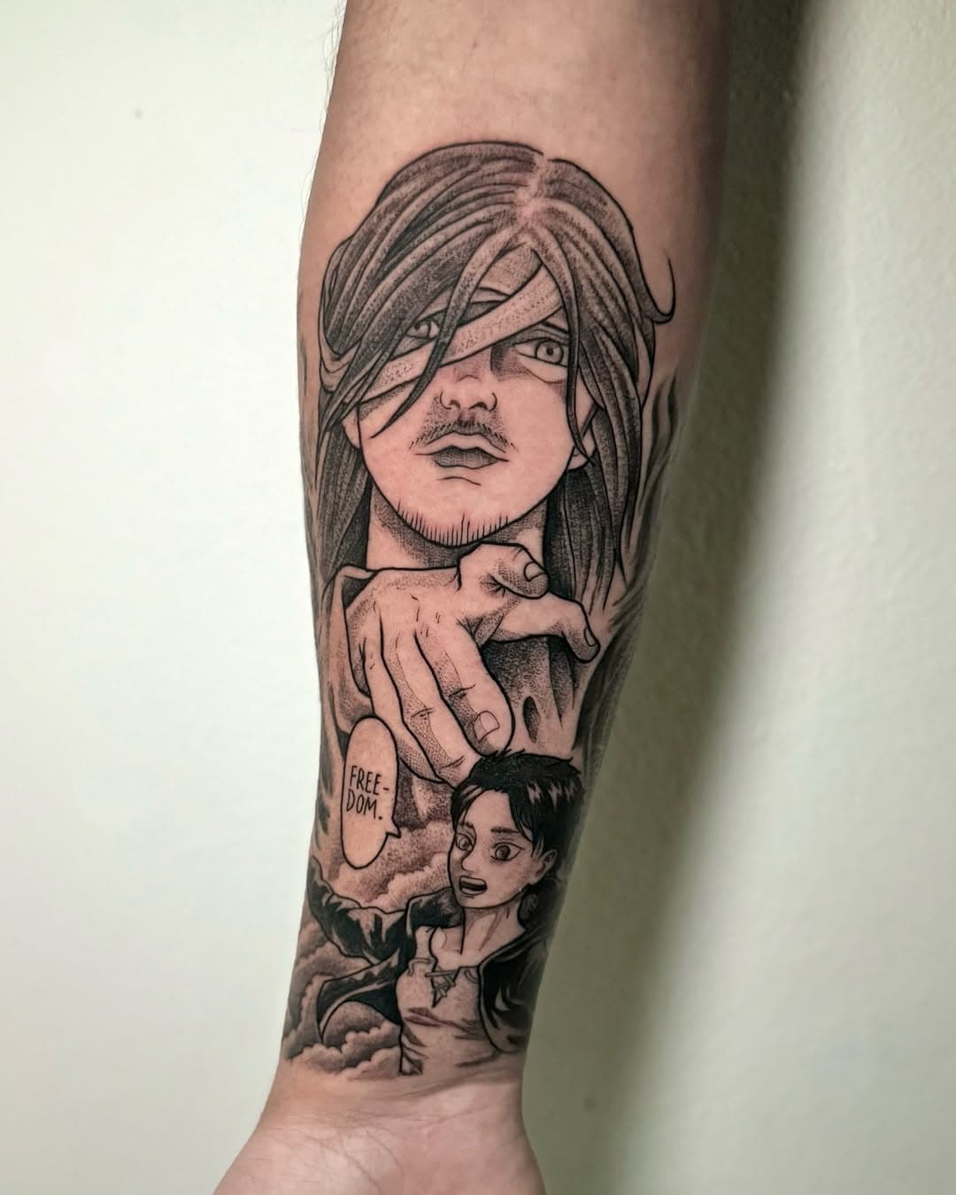 Piece done for @maico_vinicius_ . Thank you so much for lemme free to create and do your tattoo on my style. If you guys want get some animes tattoos, please hit me up with your awesome ideas and cool designs for pricing and availability 
.
#erenjaeger #animetattoo #attackontitan #otaku #geektattoo #ireland #dublin #dublintattoo #dublinink #ink #tattoo #blackwork #shingekinokyojin #sasageyo #eren @oldschooltattooltd