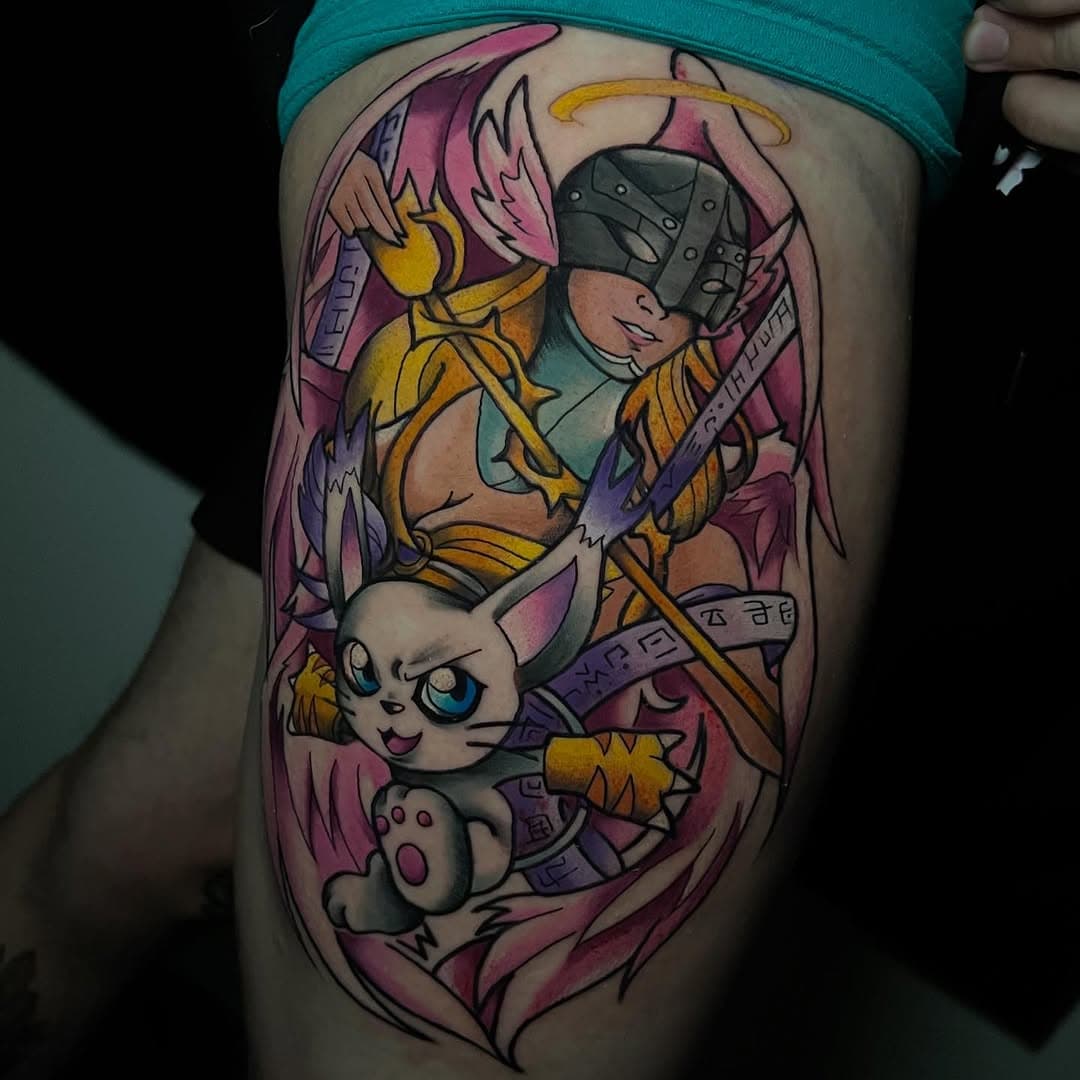 Last post of 2024! A Digimon tattoo with one of my favs @llukas.dp 😭🙌THANK YOU to everyone who supported me this year, in moving, in an emotional sense, in my business, in LEARNING. This was my biggest jump in progress I have ever had in my work in years. @elchangofeo @jim_quinn_2 @thomasabrams thanks you for bestowing your secrets upon me 🥹

I took that leap and it payed off and if you have a choice to make your own leap, DO IT. From the bottom of my heart thank you to all of you guys. 2025 will be the best year yet! 🥹❤️✨🥂 #newyear #2025 #newera #digimon #angewoman #gatomon #digimontattoo #animetattoos #customflash #arizonatattooartist #womenwhotattoo