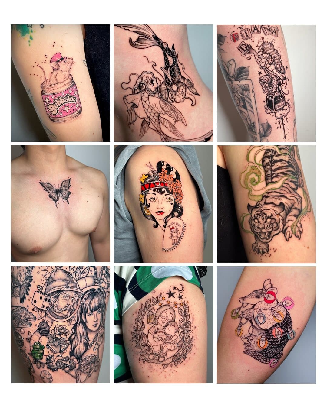 ¡Mi top 9! No el de los top likes, si no el de los tops Cris. Tatuajes que he disfrutado haciendo, por ser un reto profesional, por encantarme la premisa, o por que la persona que lo lleva es un top humano y como el ranking lo hago yo, pues pongo lo que me sale del chinchirindingui. 
Las ganas que tengo de quitar de mi vista 2024 son más fuertes que un pistacho cerrao, pero vamos, que los años son años, y no me marcó yo fronteras tan sangrientas… que en 12 meses caben un montón de cosas, y lo mismo en abril hubiera escrito otra cosa…

Y como yo antes me ahorco con un arco dental que aburriros aquí con mis cosinas de pensar fuerte, pues os deseo que paséis una noche muy buenita y lleguéis contentos al Cachitos, que es mi única meta para cerrar 2024!
¡Hala! ¡A pasarla bien!
♥️♥️♥️♥️