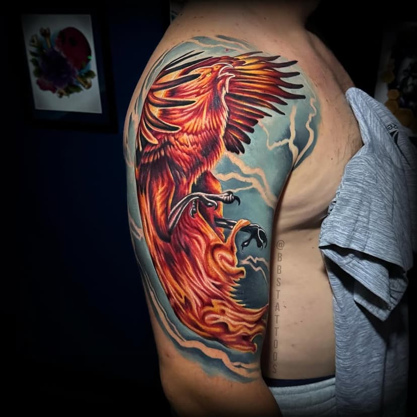 Talk about a standout piece! 🔥🕊️
 I had the honor of creating this phoenix design for an amazing client who’s risen and transformed through life, just like the phoenix from the ashes.

Bringing bold color and movement into tattoos like this is my absolute favorite thing to do. Got a bright idea? Let’s make it happen! Check out more of my work and send me a message if you’re ready to book.

📍 Pinch-N-Poke Tattoo Studio, Lock Haven, PA
📞 (570) 748-5252
🌐 Booking link in bio(linktree)!

#tattoo #tattooart #colortattoo #phoenix #phoenixtattoo #realismtattoo #colorrealismtattoo #femaletattooartist #tattooartist #pennsylvania #pennsylvaniatattooartist #pennsylvaniatattoo #patattooers #570 #814 #lockhaven #statecollege #williamsport #fyp #fypシ #2025