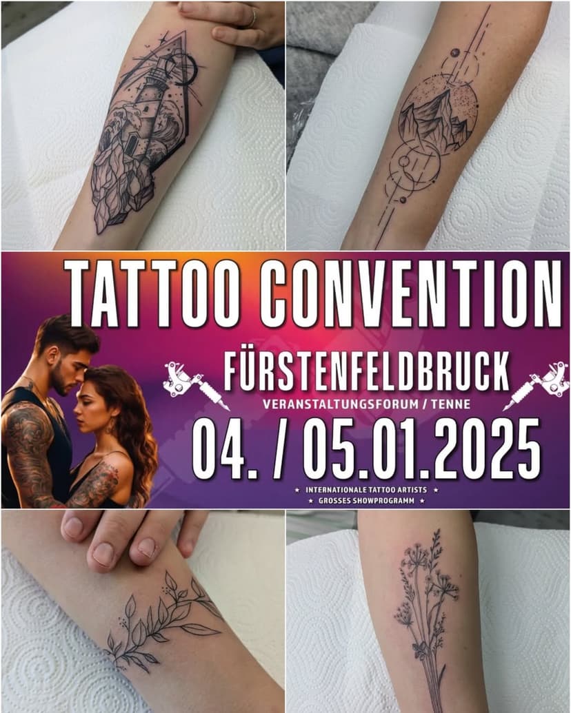 Hey Leute!
Dieses Wochenende findet die 5. Tattoo Convention in Fürstenfeldbruck statt, und ich bin mit meinem Stand dabei! 🖤

🔹 Adresse:
Veranstaltungsforum Fürstenfeld "Tenne"
Fürstenfeld 12, 82256 Fürstenfeldbruck

🔹 Öffnungszeiten:
Samstag: 04.01.2025 | 11:00 - 22:00
Sonntag: 05.01.2025 | 11:00 - 19:00

Es gibt noch freie Termine – bucht euch schnell einen Spot oder kommt spontan vorbei! 🙌
Terminbuchung & Wanna Do’s: www.blacksailstattoo.de/termine

✨ Meine Lieblingsthemen: Fineline, Floral, Mandalas, Tiere, Geometrie, Comic, Sketch, Watercolor.

Ich freue mich auf eure Projekte und euren Besuch!

@Lona / Black Sails Tattoo & Art

@Tattooconventionbayern 
#tattoolover #tattootiktok #tattooideas #tattooconventionmünchen #tattooconventionfürstenfeldbruck 
#Markdorf #bodenseetattoo 
#markdorfambodensee #bodenseetattoo #ravensburg 
#friedrichshafentattoo #lindau #bern #zurichtattoo #konstanz #bodenseeliebe