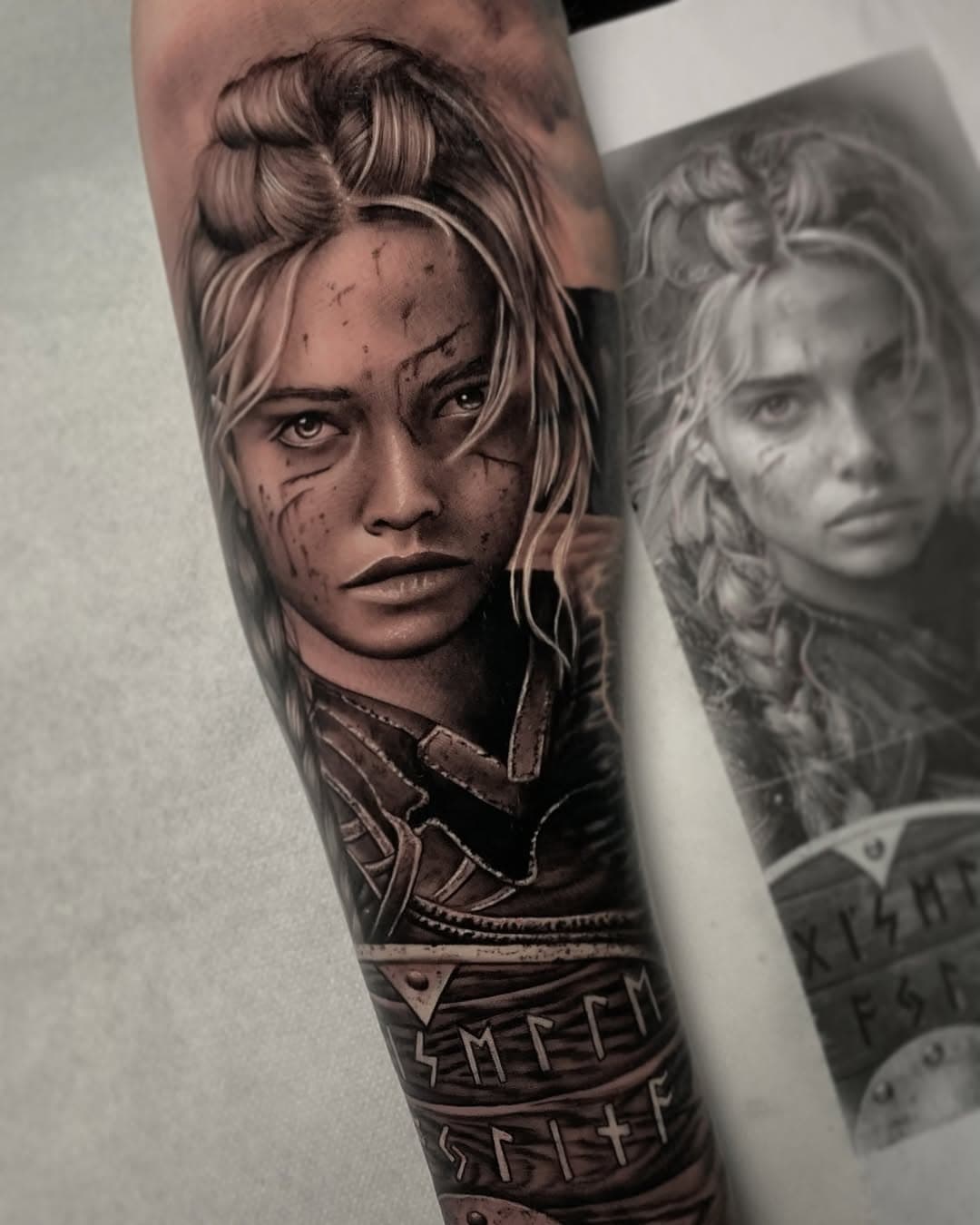 First tattoo this year and the first time i could do a shieldmaiden😊⚔️🛡️🪓👱🏻‍♀️.
Thanks a lot to my great client Katja for the amazing nordic stuff again- i'm looking forward to finish the sleeve😎🤘🏻💪🏻

#shieldmaiden #shieldmaidens #nordicstyle #nordicart #nordictattoo #nordicmythology #nordictattoos #nordman #vikingstyle #vikingtattoo #vikingtattoos #vikingtattooart #nordicwoman #vikingwoman #deepshadingstattoo #chemnitz #chemnitztattoo #portraittattoos #womenportrait #warriortattoo #vikingwarrior #vikingwarriors #strongwomen #globaltattoomag #tattooconventions #blackandgreyportrait #realistictattoos #vikingsofinstagram