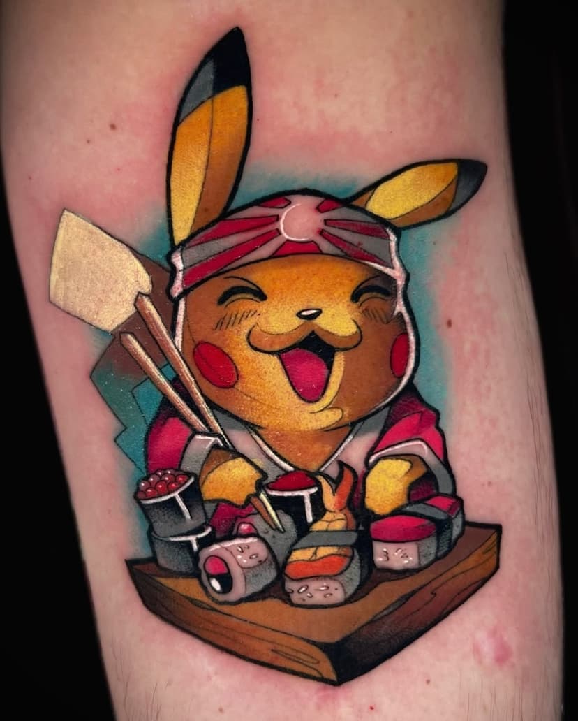 PIKASUCHI !!! 

Done with : 
@cheyenne_tattooequipment 
@radiantcolorsink 
@radiantcolorseurope 
@radiantcolorscrew 
@charlieradiant 
@bheppo 

#pokemon #pikachu #japan #food #sushi #anime #manga #nintendo #videogames #france #love #yellow #master #sunset #cute #inked #tattoo #tatouage #cheyenne_tattooequipment #radiantcolorsink #bheppo