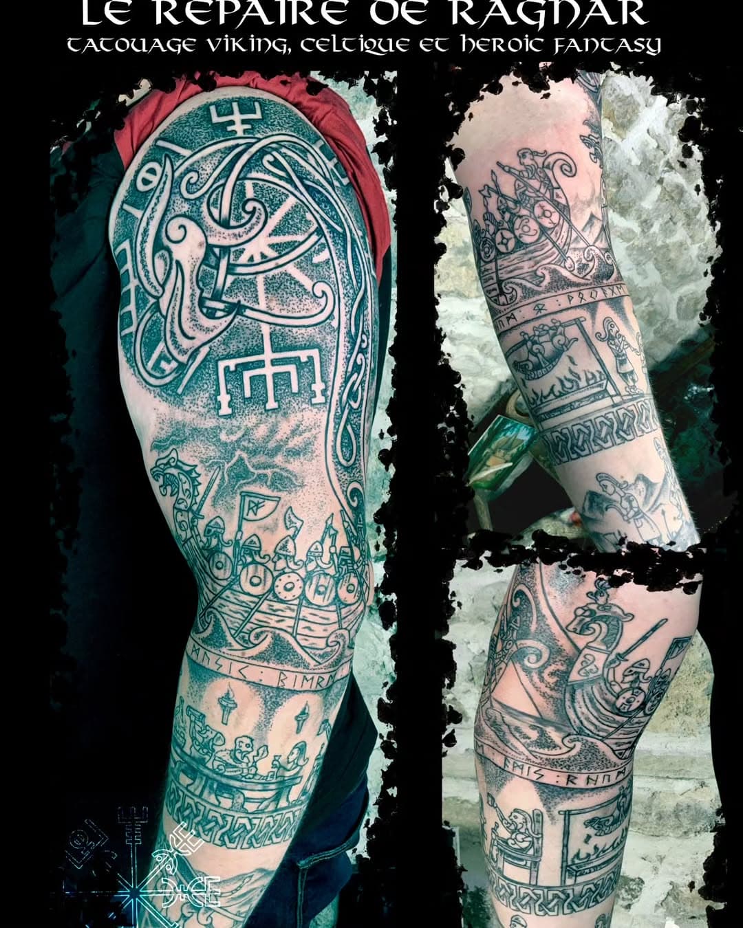 4 séances pour réaliser le bras de Rémi qui est descendu de Cherbourg. L avant bras (cicatrisé depuis cet été), relate des séances de paysans et un banquet.  Le bras, les aventures parfois épique, des hommes et femmes scandinaves. 
#tattoo #tatouageviking #vikings #ink#lerepairederagnar #Ragnar #vertaizon