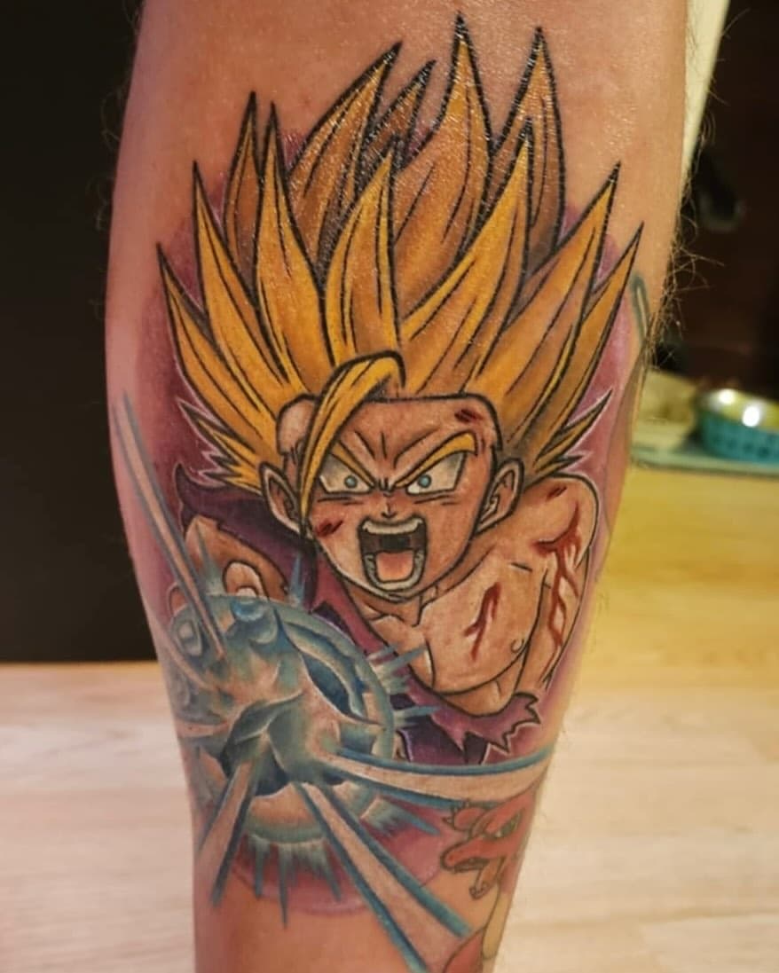 I had a blast with these Dragonball shin pieces
Gohan is fresh, healed Cell 
.
.
.
#tattoo #gohan #cell #dragonball #dragonballz #nerdytattoo #geekytattoo #videogametattoo #goku #vegeta #animetattoo @nerdytattoosdaily @videogametatts