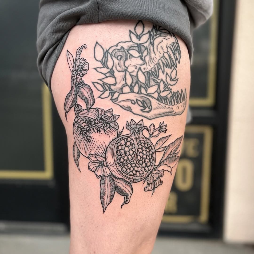 First tattoo of 2025! Done earlier this week. Thanks for looking! Looking to do more big projects, email me at rgtattooer@gmail.com Done at @collectivetattooparlor #collectivetattooparlor #lasvegastattooartist #tattoo #tattooing #btattooing #blacktattoo #blackwork #blackworktattoo #blackworkers #lineart #linearttattoo #linework #lineworktattoo #illustration #illustrstivetattoo #pomegranate #pomegranatetattoo #nature #naturetattoo #scorpion #scorpiontattoo #pomegranatebranch