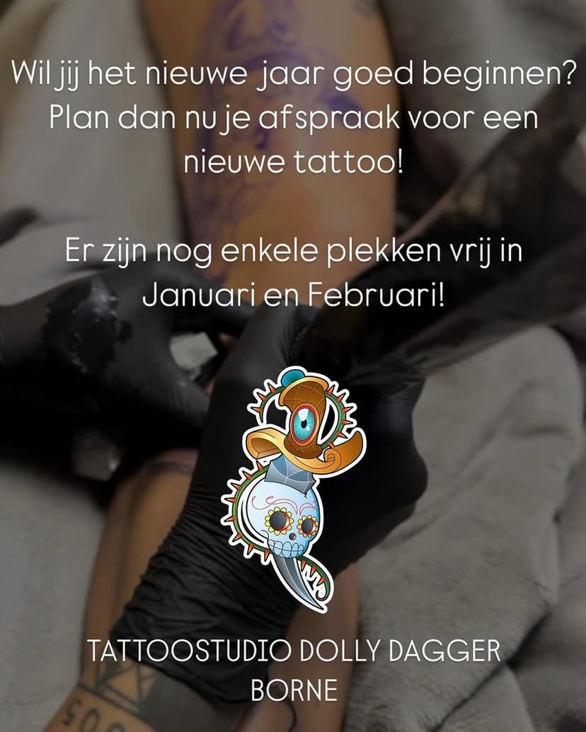 🌟 Nieuw jaar, nieuwe tattoo! 🌟 Begin 2025 met een frisse start en een kunstwerk op je huid. Er zijn nog enkele plekken beschikbaar in januari en februari om jouw ideeën om te zetten in een unieke tattoo.

Wil je een afspraak maken? Zo doe je dat:
	1.	Kom langs in de shop in Borne – we bespreken samen je ontwerp.
	2.	Laat je creativiteit de vrije loop – vertel ons jouw ideeën, dan maken we iets moois voor je!
	3.	Bevestig je afspraak – we plannen alles in, zodat je snel aan de slag kunt.

Wacht niet te lang, de plekken zijn beperkt! We kijken er naar uit om samen met jou iets geweldigs te creëren! ✨

#TattooArt #TattooShop #InkLife #TattooAddicts #TattooDesign #TattooArtist #BorneTattoo #InkMasters #TattooCommunity #TattooCulture #TattooStudio #TattooTime #TattooLovers #borne #hengelo #enschede #almelo