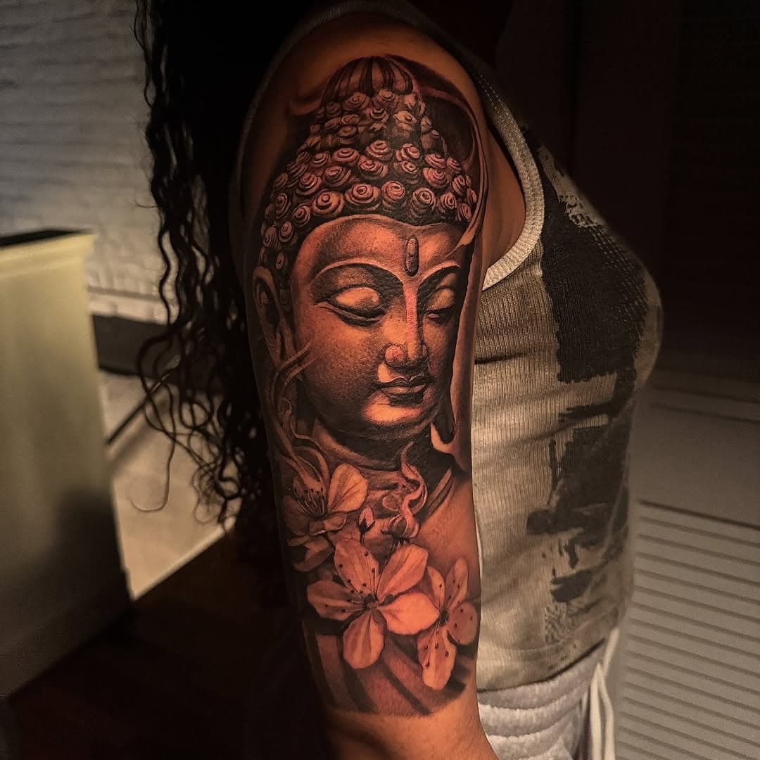 Starting the year with good vibes!! Created this peaceful Buddha the other night.  thanks for looking, booking for end of Jan  February & March 

#thebeautifulgrind #bishoprotary #tbg__studio #norfolk #buddhatattoo #va #757