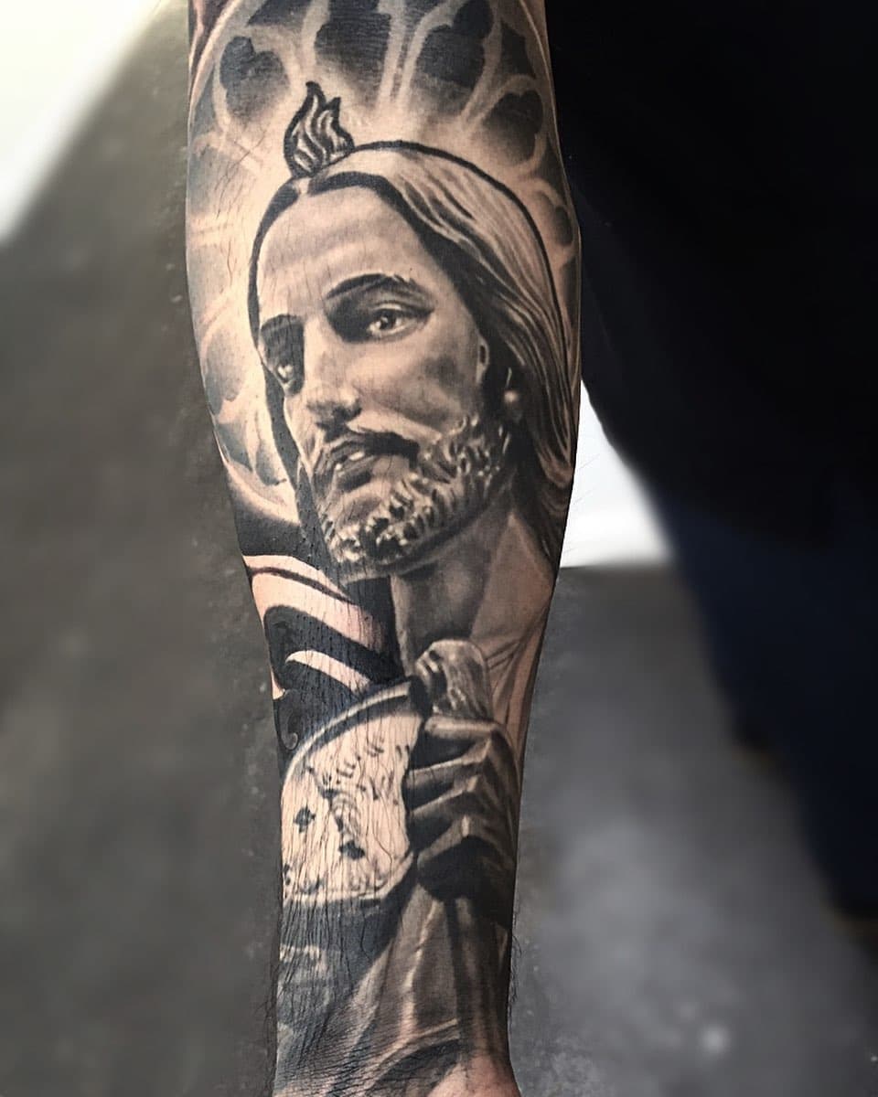 Fully healed St. Jude piece I did awhile back. #stjude #tattoo #tattoos #tattooed #tattooart #trump #artgallery #art #artlovers #astro #htx #htown #houston #houstontattoo #houstontattoos #ink #tattedup #houstonastros