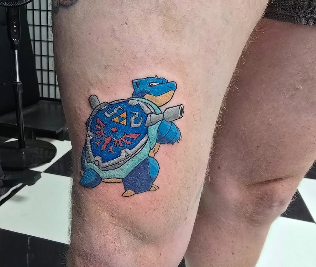 Another one from @infecteddreamz 
Master Shield Blastoise
Fun little Zelda/Pokemon Mashup!
He’d love to more mashup characters! 
Contact him for your Anime and cartoon tattoos! 

#zeldatattoo #pokemontattoo #animetattoo
#cartoontattoos #lasvegastattooartist #lasvegastattooshop #pawnstars #freemont #