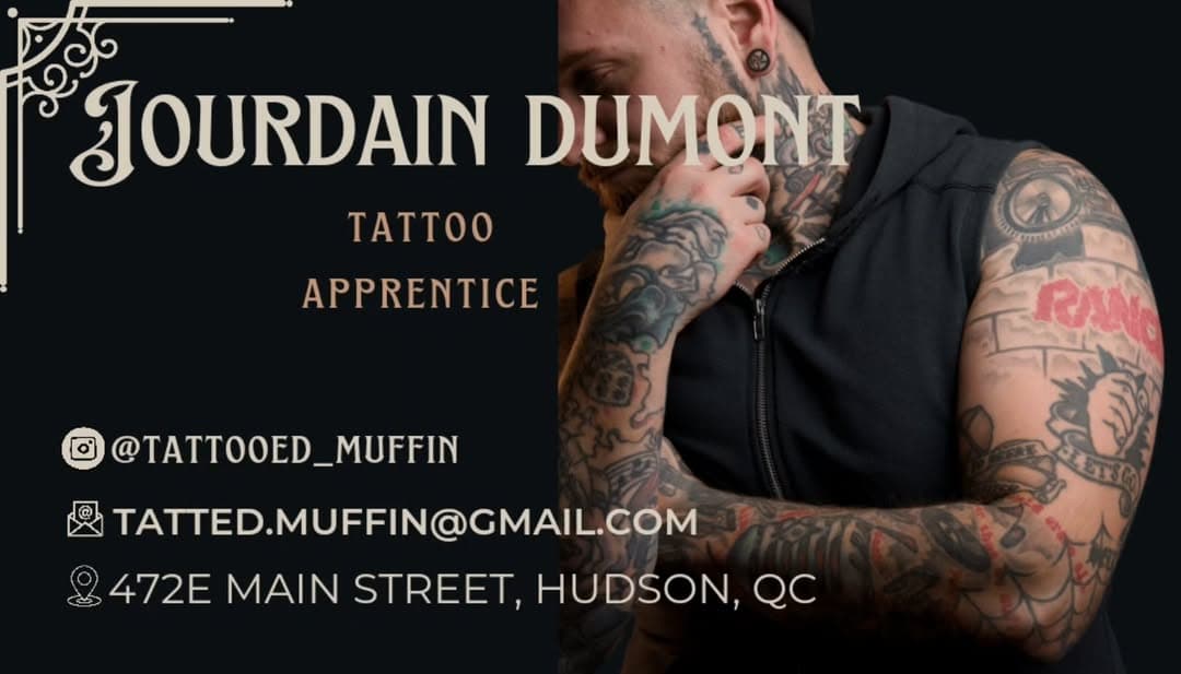 Our apprentice Jiddin Dumont has a few openings left this week! Message him on his page or on instagram @tattooed_muffin he's also booking 50$ for any cancer awareness tattoos. Book now! 

Notre apprenti Jourdain Dumont a quelques  disponibilités cette semaine! Envoyez-lui un message sur sa page Insagram @tattoed_muffin, il prends aussi des rendez-vous  pour n'importe quel tattoo contre le cancer d'une valeur de $50. Prenez rendez-vous maintenant!