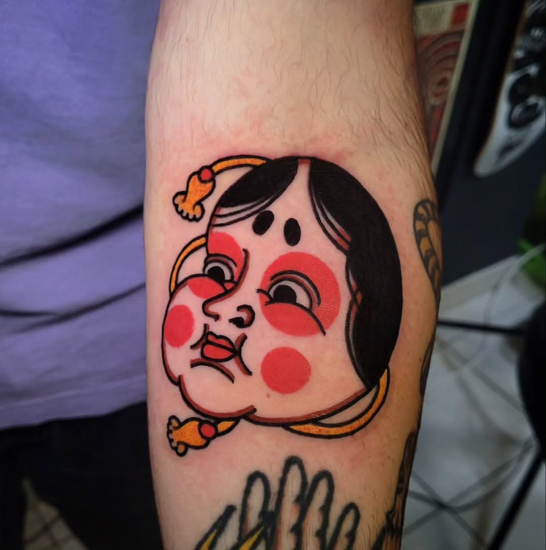 Okame mask, made at @halfwolftattoo .thank you Enzo!