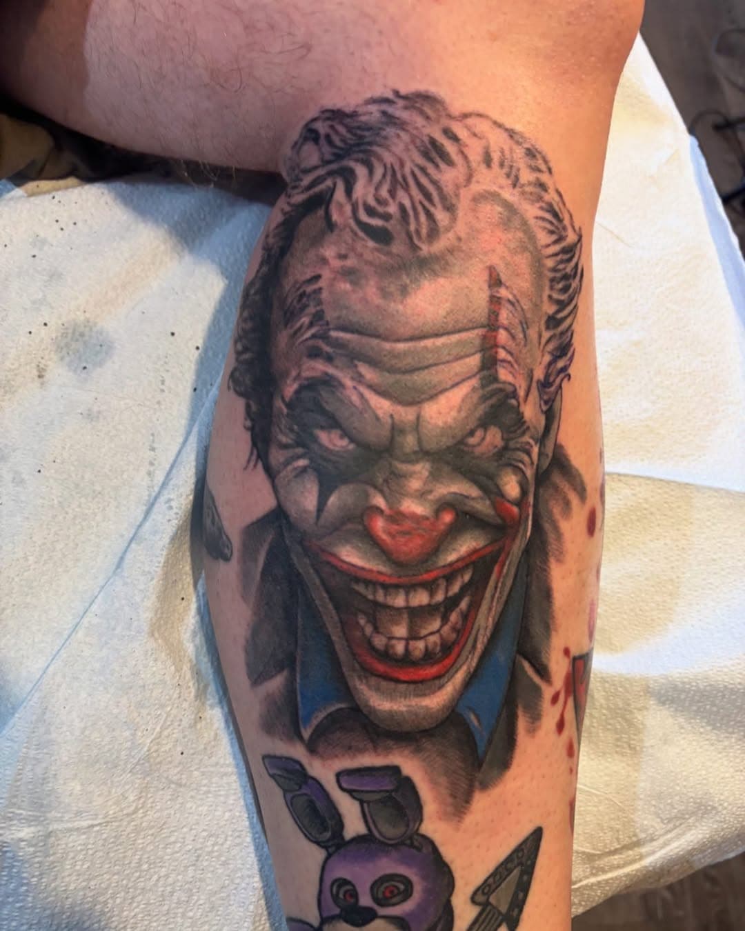 First session on this gnarly joker portrait. Second session next month
