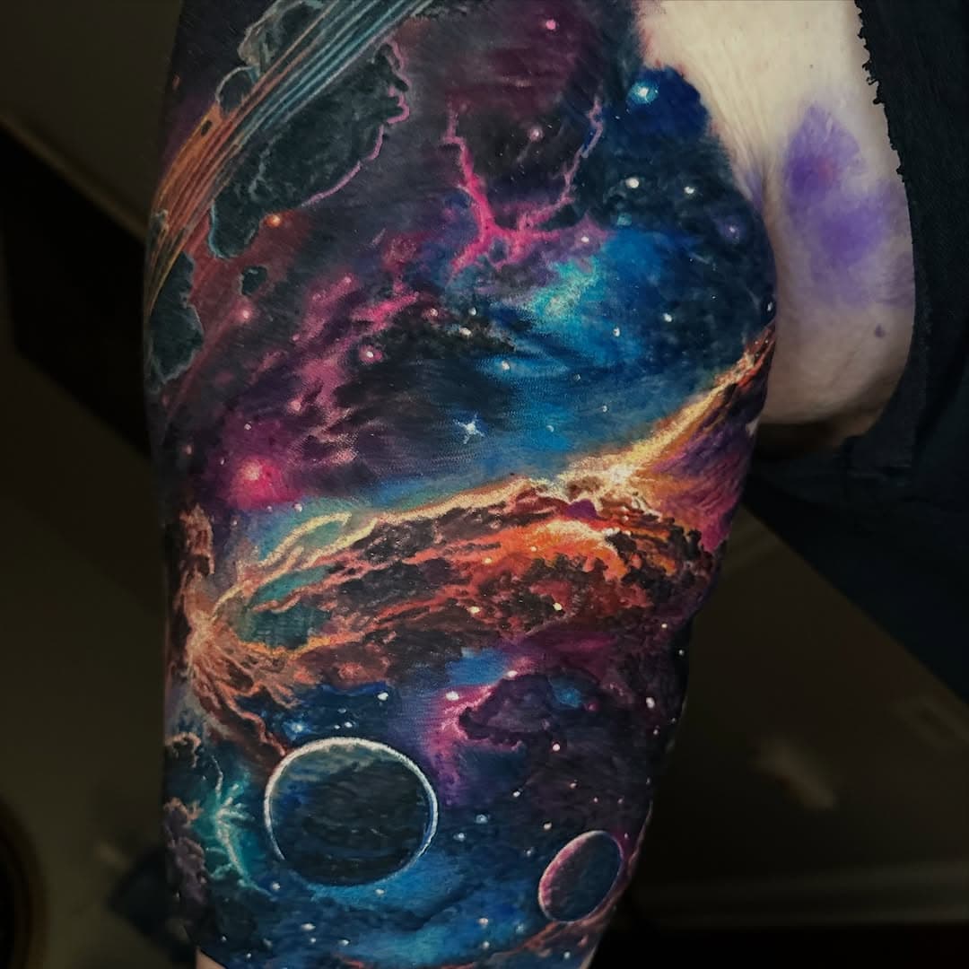 I recently expanded on this crazy space half sleeve! I eagerly anticipate continuing work on it. BOOKS ARE OPEN! I love doing color, but also enjoy black and gray. Please email your submissions to jroberts@dmasTattoo.com @highlight @dctattooexpo is coming up in February, I will be looking for a couple really fun "hot mess style" projects to do at the show. Let me know if you are interested in that as well! @damascustattoocompany