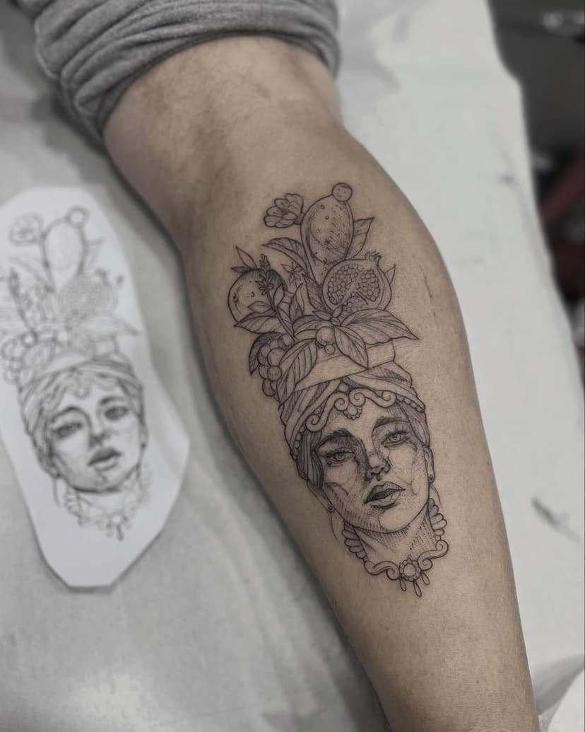 Testa di moro 🖤 🍋 
.
.
.
Marca poco alla riapertura della nuova sede 
A breve ricomincerò a gestire l’agenda di marzo 🖤
#finelinetattoo #sketchtattoo #blacktattoo #palermotattoo