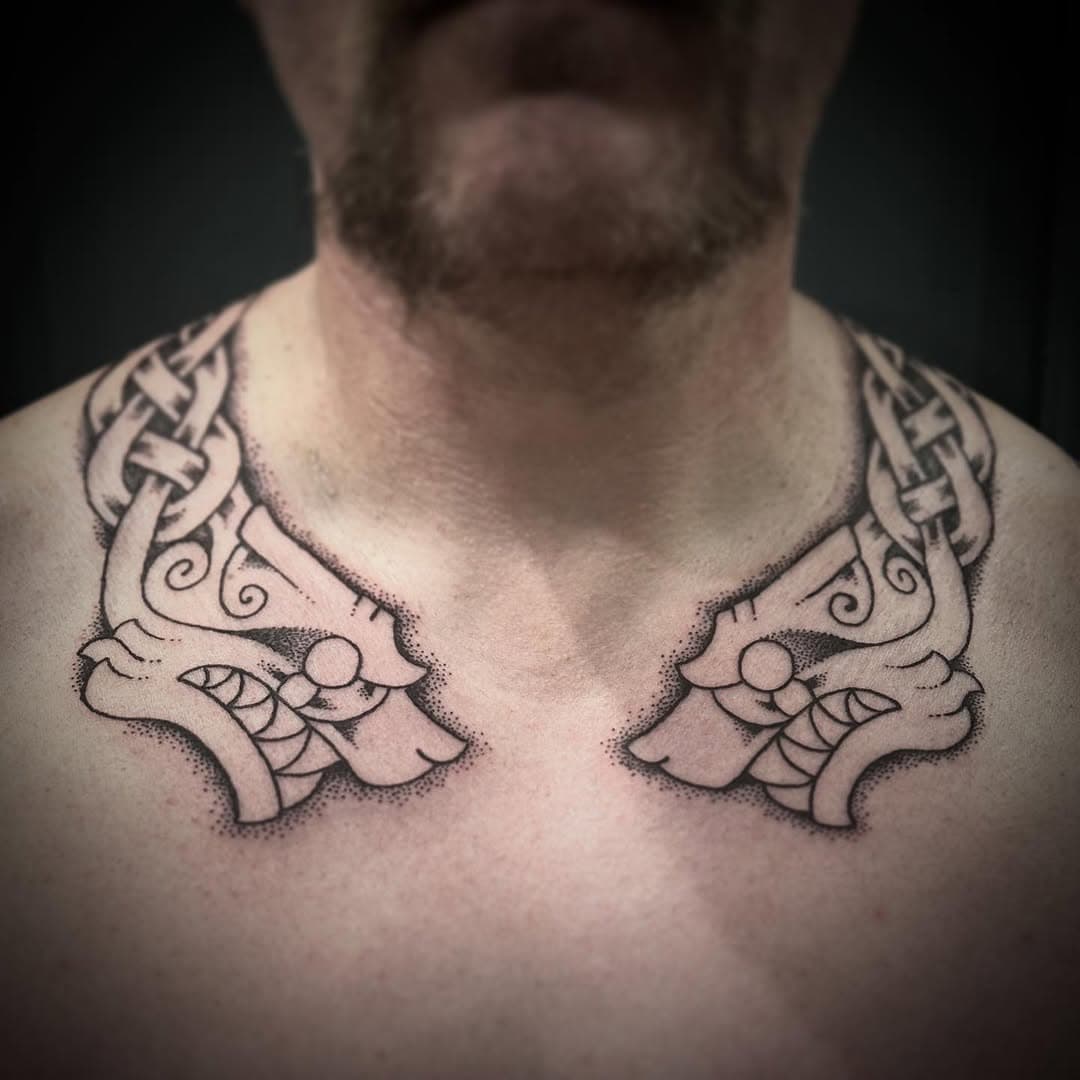 Wolf Torc for Martin. A bit of a dream project for me, and I’m really pleased with how it came out. What beastly heads would you have on a torc tattoo? 
🌀
#Nordictattoo #celtictattoo #celticart #vikingtattoo #viking #vikingart #wolftattoo #wolf #dotwork #celticknot #celticbritain