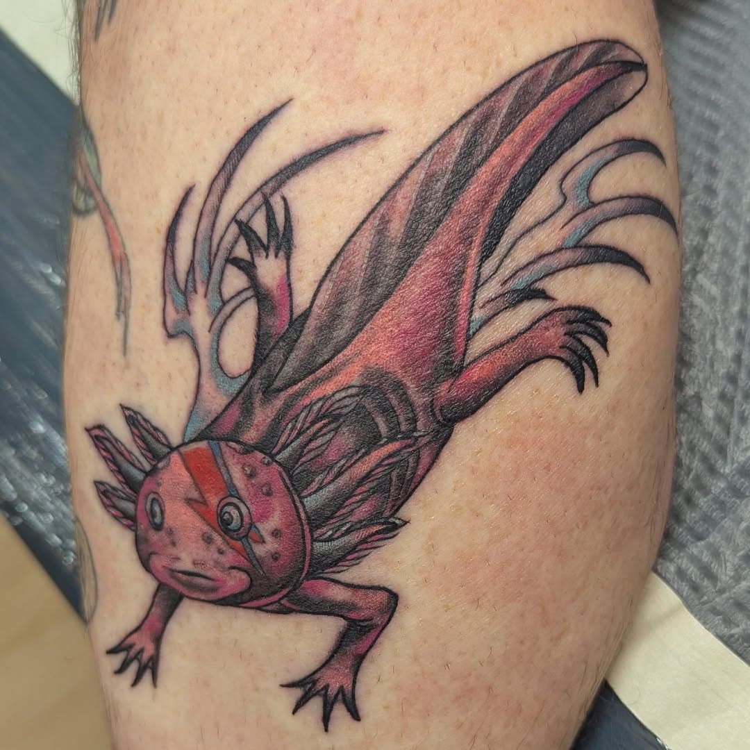 Little Axolotl/ Bowie salamander on a good friend of the shop by @moehskee . Thanks, Ron! Contact us to get your next cool custom tattoo. We'd love to hear from you! 

#crimsonhilttattoo #colfaxtattooshop 
#axolotl 
#bowie 
#customtattooshopdenver
#tattoo
#coloradotattooshop 
#colfax