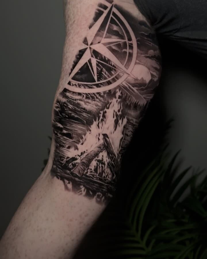 Loved doing this landscape scene. We had quite a few bullet points for ideas and were able to squeeze in what we needed without losing control, landscapes are some of my favorite more relaxing tattoos to do! To book hit my link in the bio or shoot me a DM, appreciate the continued support always