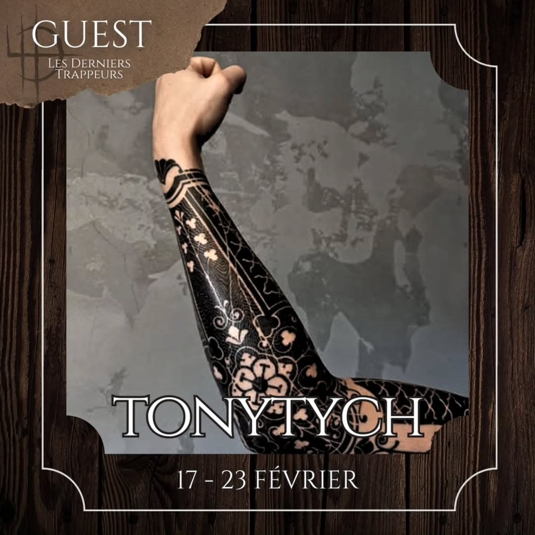 🗝️ ANNONCE GUEST ✨🗝️

Nous vous présentons ici @tonytych, un artiste dont le style mêle la gravure et l'ornemental, le tout dans des tons sombres mais élégants.

C'est avec plaisir que nous l'accueillerons chez nous en février, faites défiler pour vous voir un aperçu de son travail ! 

Rendez-vous dans notre salon de tatouage privé 
Les Derniers Trappeurs 
6 Passage de Ménilmontant 
75011 Paris

#lesdernierstrappeurs #blackwork #darkwork #ornemental #tatouageparis #guestspottattoo #guesttatoo