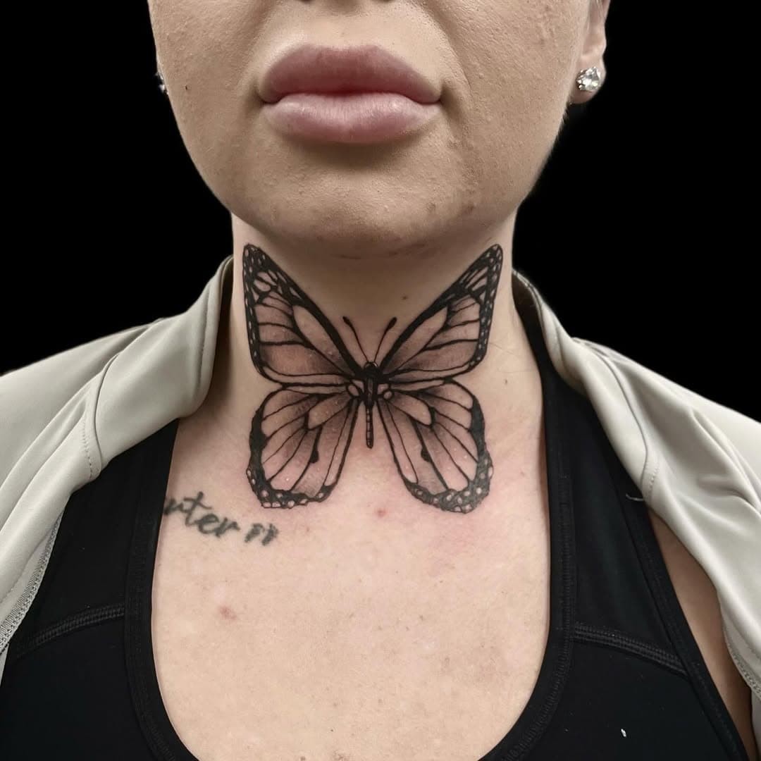 Throat tattoo 🦋 done today for the amazing Leah, who sat like an absolute rock! 
Done using : @masttattoo.official & @yayofamilia 
.
.
.
.
.
.
#tattoo #tattoos #tattooist #tattooartist #blackwork #blackworktattoo #butterfly #butterflytattoo #flutterby #throattattoo #necktattoo #tattooideas #tattoodesign #instatattoo #tattooftheday #blackpool #blackpooltattooist #darkart #darkarttattoo #like #love #inked #ink #inkedgirls #doubletap #picoftheday #instagram #instagramtattoo #tattoosofinstagram #artist