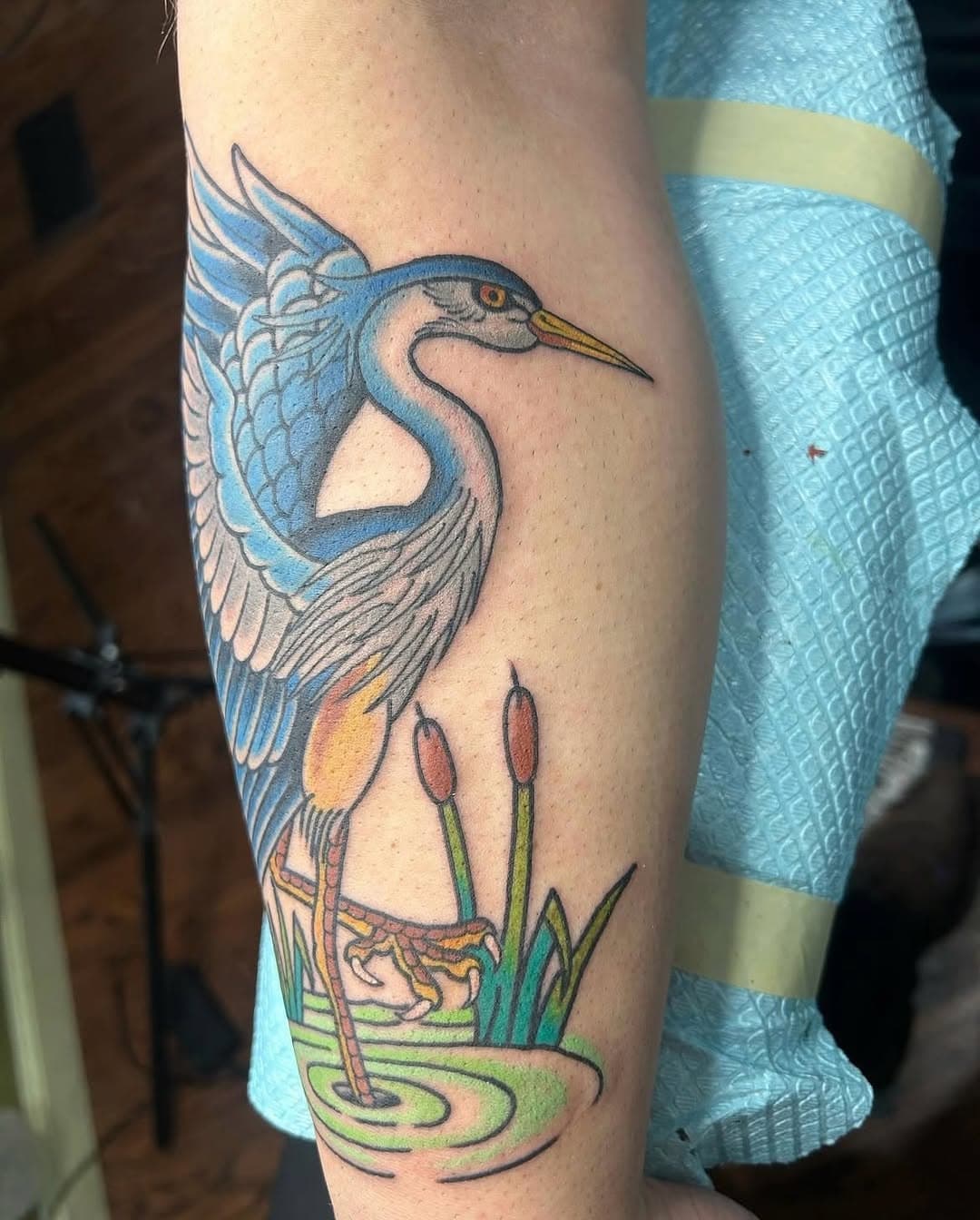 Blue heron done by @boltthrower! Jud has just a couple of spots left in January, so don’t miss out!! Swing by the shop or give us a call for any questions!