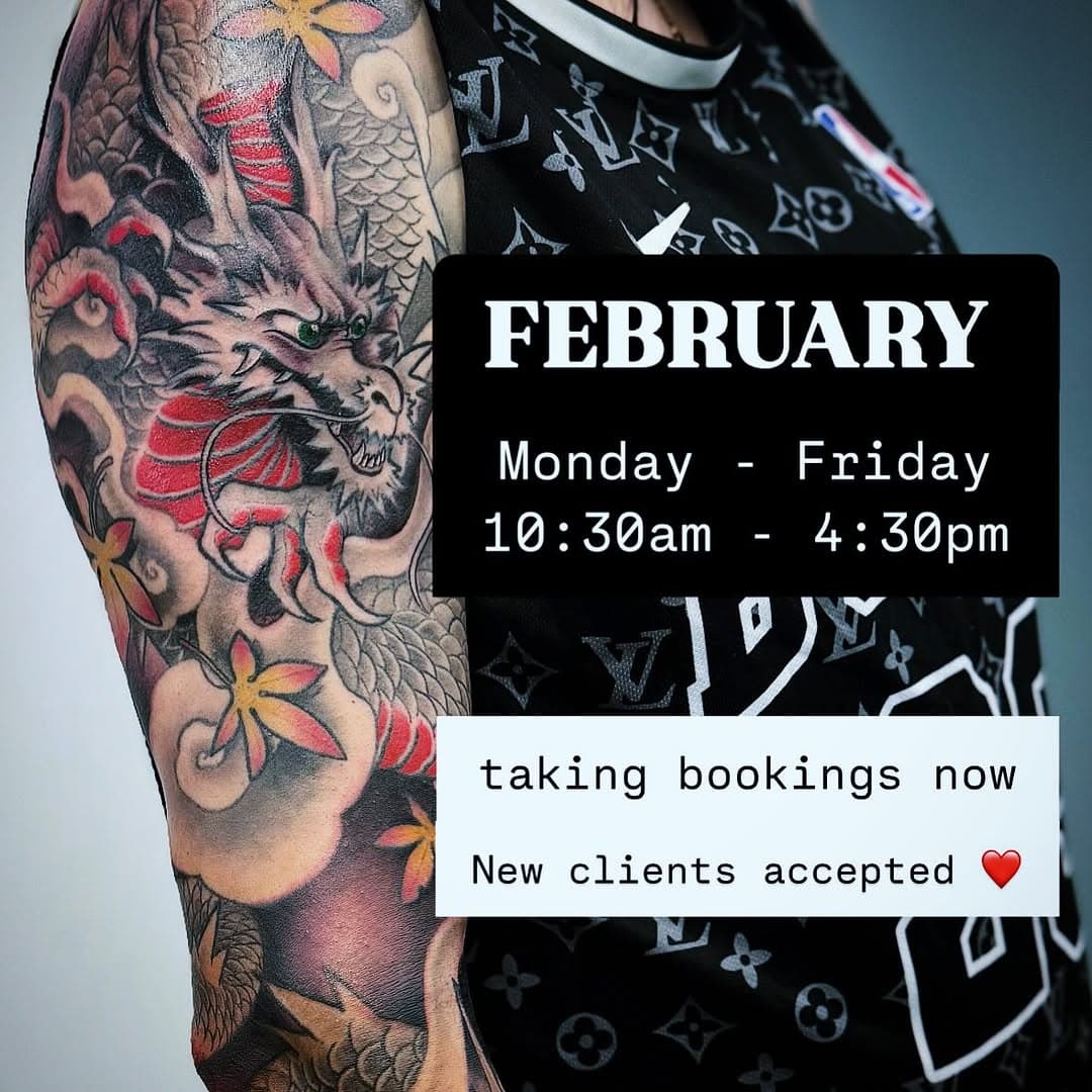 🌞 Happy New Year everyone 🌞

Taking bookings or February now!

Continuing clients send me a DM, new clients please send an email to 📧 contact@hachitattoo.com.au

🔥 Same rate as 2024, located central.

Happy to do all styles with a priority to Japanese and animal realism.

💸 Deposit is essential, if you’re reaching out to book - be prepared to secure your date with a deposit. 

When you contact me, please supply information about the idea of your tattoo, where it’s located on your body (in relation to the size and preferred placement) and specify if you would prefer colour or black and grey. References help with the design process, please provide imagery to help us make your ideas a reality.

I am happy to do cover ups and reworks, but please be mindful these are often quoted differently as these projects involve a lot more work and time to complete.

Can’t wait to start new projects with you all this year.

Love Hachi xoxo

#tattoo #booknow #tattooartist #inked #australianartist #sessionsavailable #realism #neotraditional #blackwork #fineline #femininestyle #japanese #intricate #colourtattoo #illustrative #graphicstyle #traditional #linework #perthart #hachitattooperth