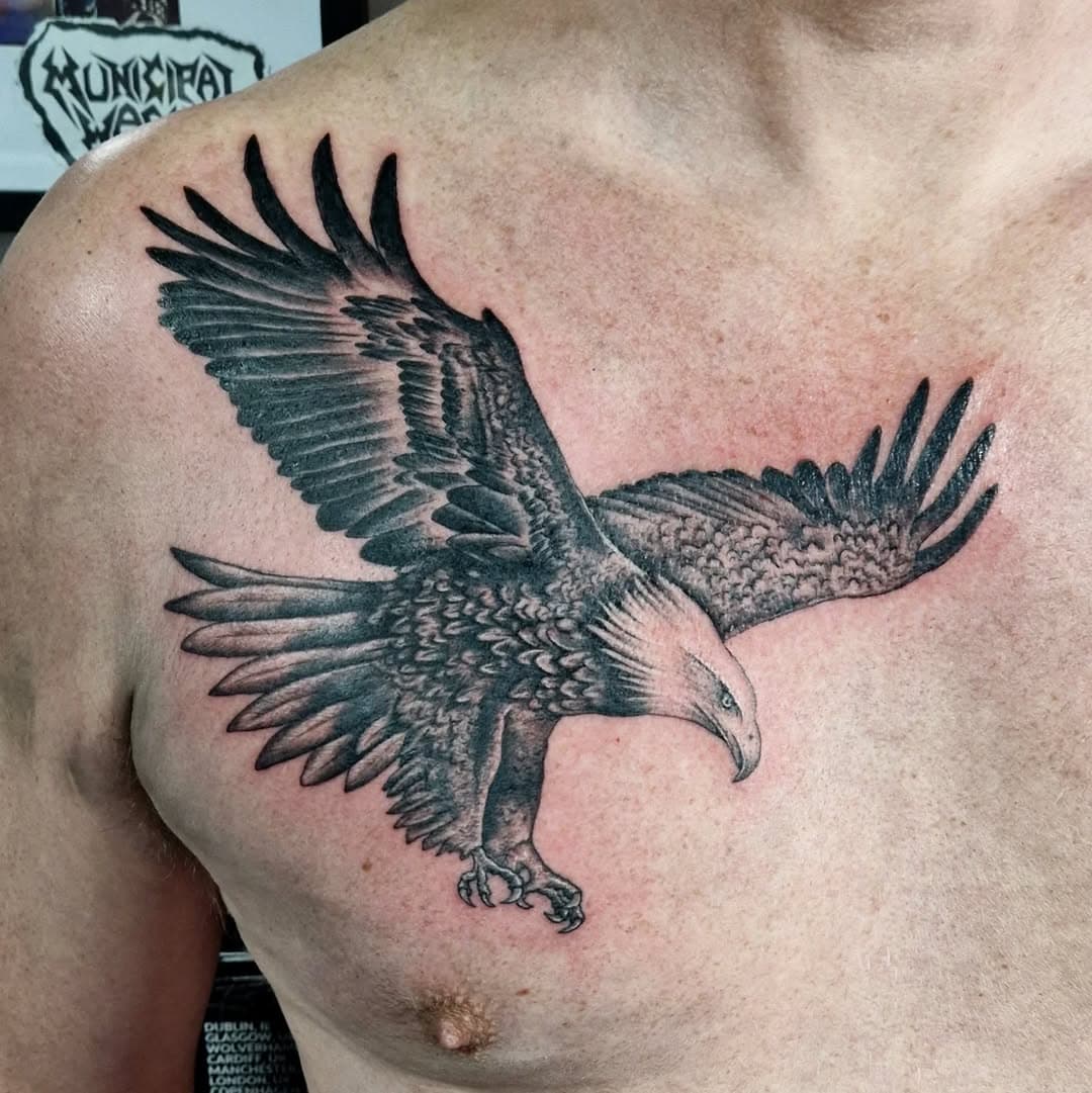 Eagle from today, clients first tattoo.

#tattoo #blkngrytattoo #Eagle #birdofprey #chest tattoo #daviewrightfacebook 
#dermaglotattoosuppliesuk 
#egotattoomachine