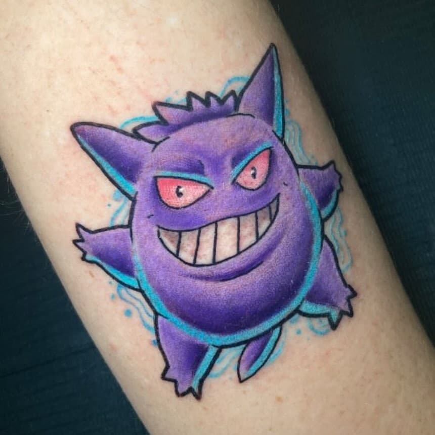 Gengar @glenn.ink #tattooshop #pinellaspark #inkstagram #instatattoo #stpete #nerdlife #nerdtattoo #pokemon #catchthemall