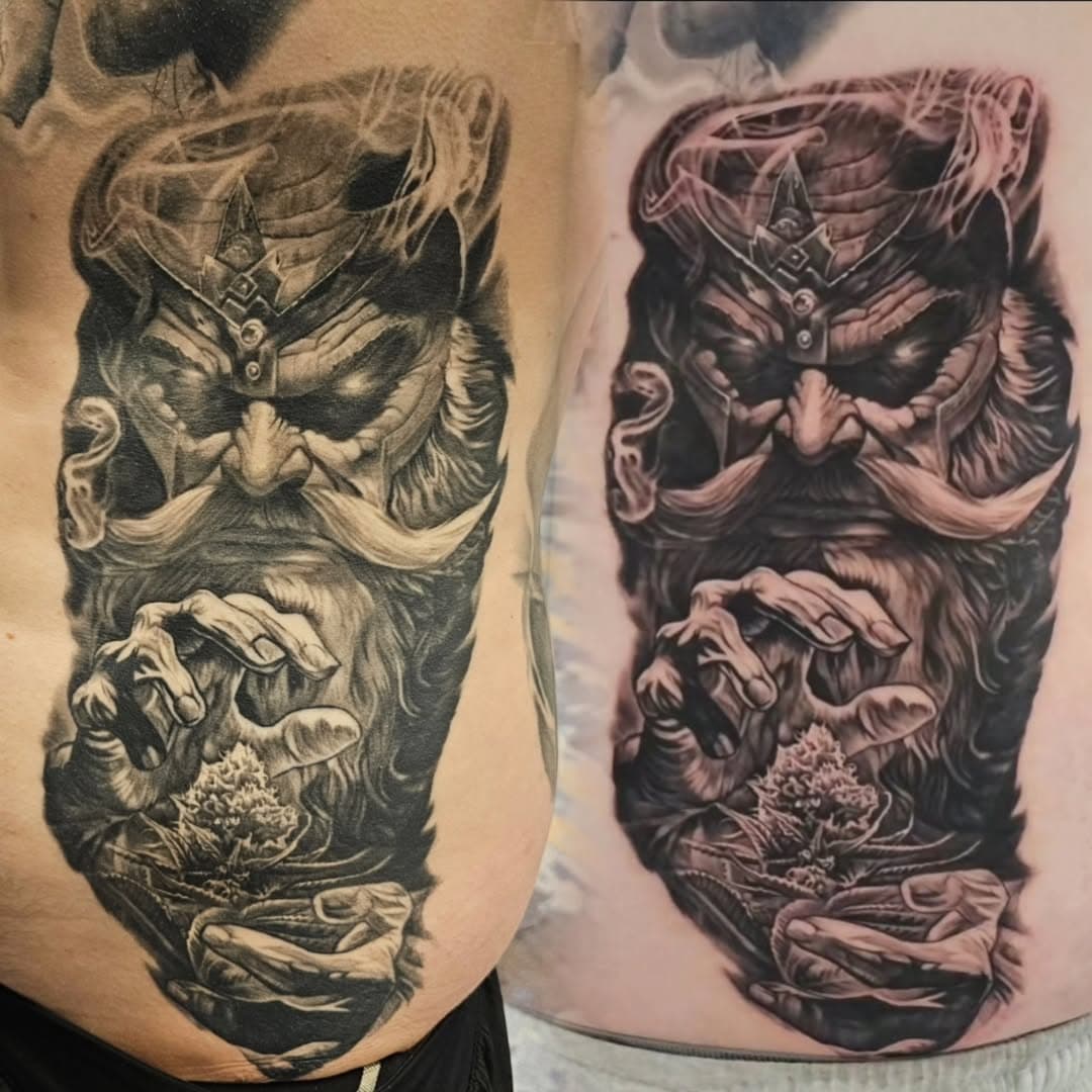 10 months healed, all natural, non-filtered photos of this collaboration @tattoos_by_axel & I did at Tattooyou in Minnesota. 
We'd love to book some more. If interested, we'll have time in August. Hit the inbox, and We'll get you taken care of! Thanks for the support!.
@spellbound_tattoos
@spellboundtattoosmn