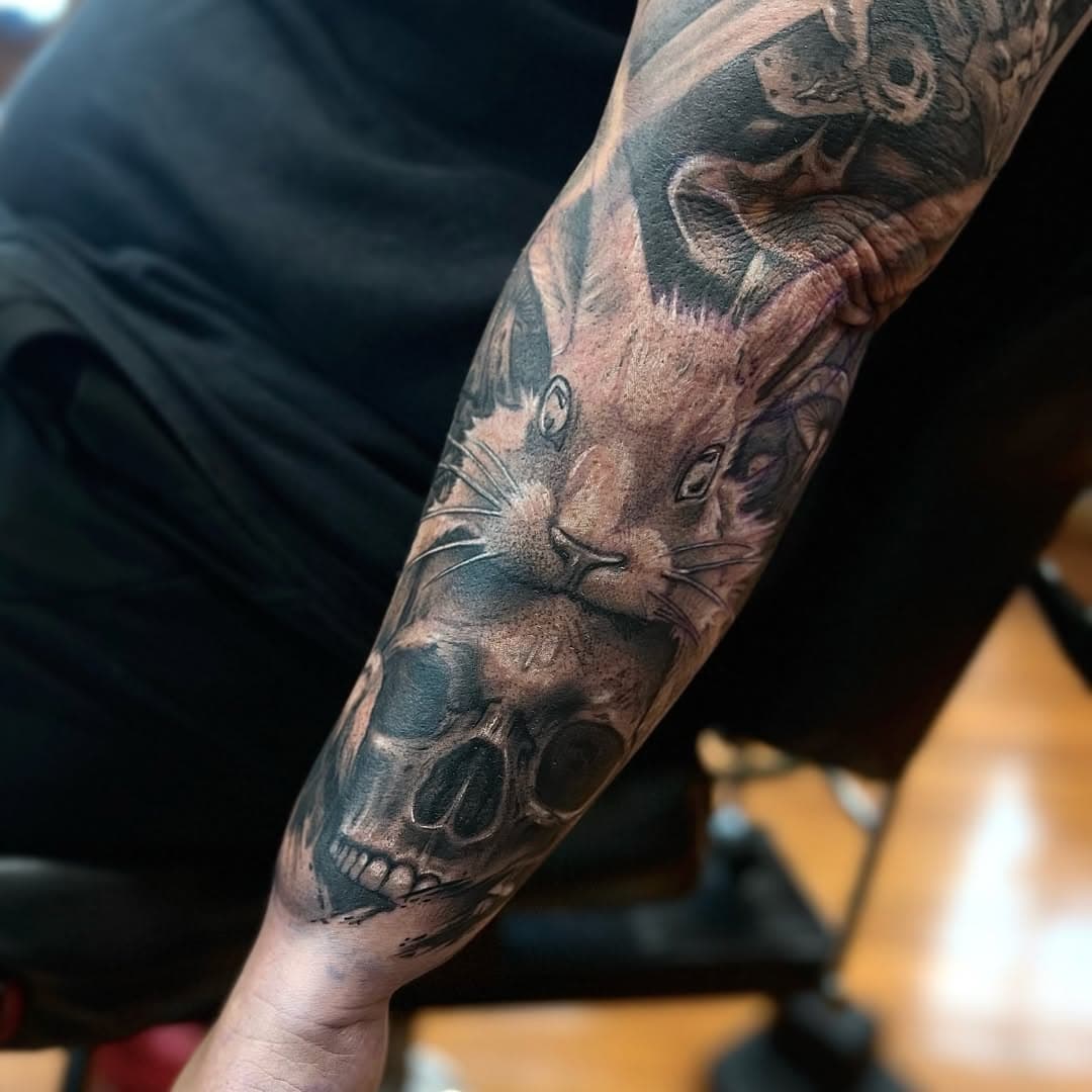 Second day of my 2 day special $1600 for 2 days Work on @tori_lee_  forearm today thanks for coming through to @evileye_tattoostudio 💪😁 
.
.
.
.
#ink #inked #tattoo #rabbit #brisbane