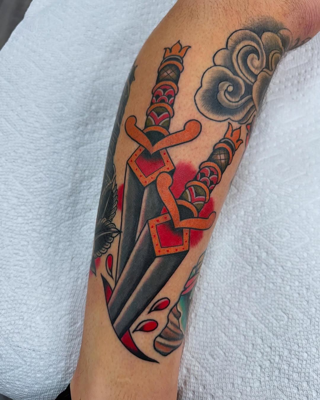 Big daggers on the leg for Brian. Loved doing these!