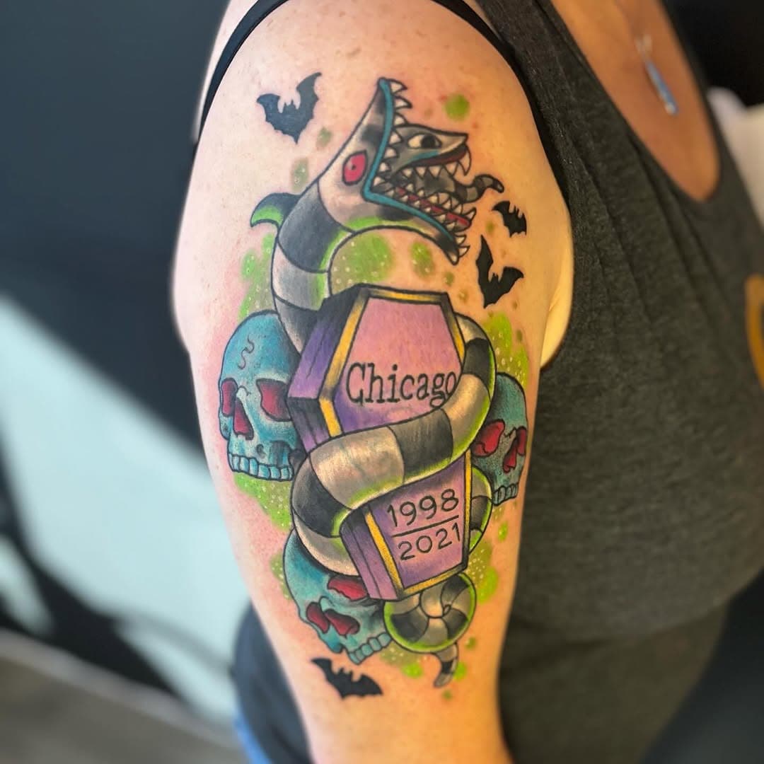 Got to do this rad #beatlejuice tattoo today…. Please more color work!