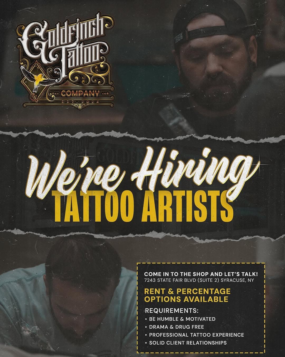 Greetings! We’re are looking to expand our crew at @goldfinchtattoocompany if you are interested in joining our ranks you can stop in to talk or reach out to @nicholas_tattoos or myself! #goldfinchtattoocompany #tattoo #tattoos #tattooshop #syracuse #syracuseny #baldwinsville #baldwinsvilleny #cny #upstate #upatateny #315 #607