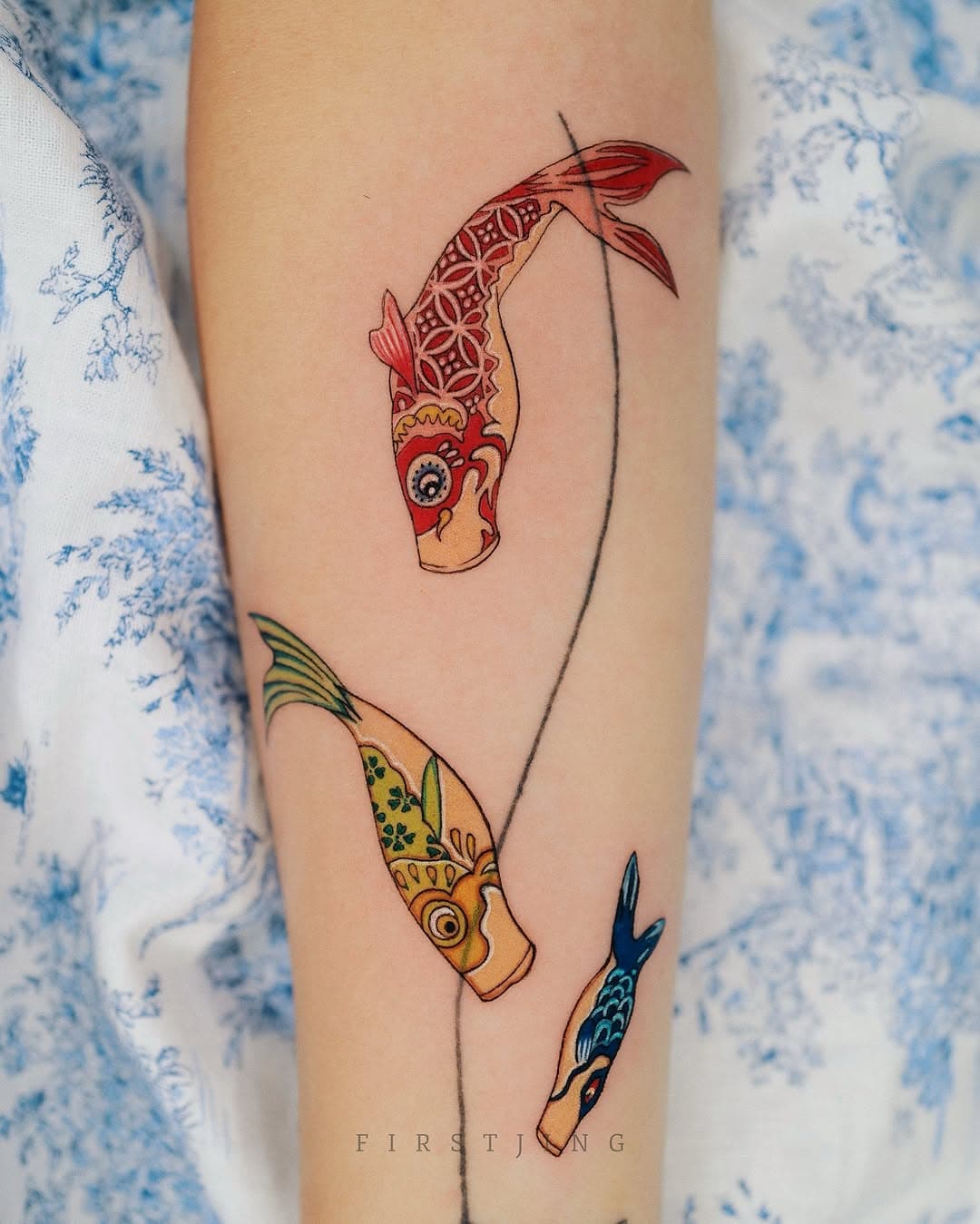 Adding 3 koi fish with Japanese fabric patterns 🌸