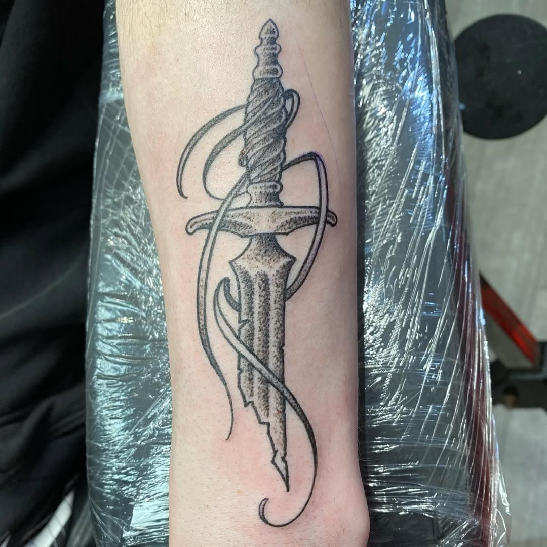 lil off the cuff dotwork sword. Done today by Gavin @wastedandwounded #dotwork #sword #tattoo #wastedandwounded #wiseguysink