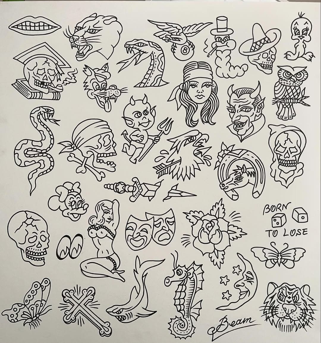 Starting tomorrow, Every Sunday I’m doing $150-$200 tattoos from this flash sheet. DM or Email for availability. Thanks✌️