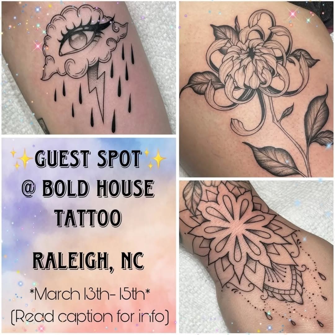 @skylersager will be with us March 13th-15th.
Please feel free to send her a message to book your appointment. 
Tell your friends! 
#nctattooers
#raleightattooartist #bestwalkinshopintown #boldhousetattooraleigh